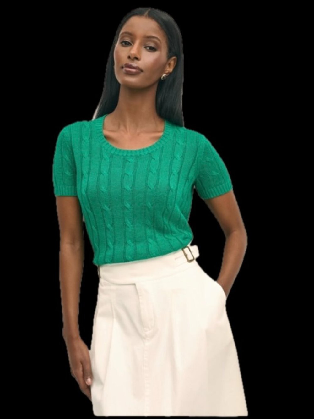 Linen Cable Short-Sleeve Shell - Picture 5 of 5